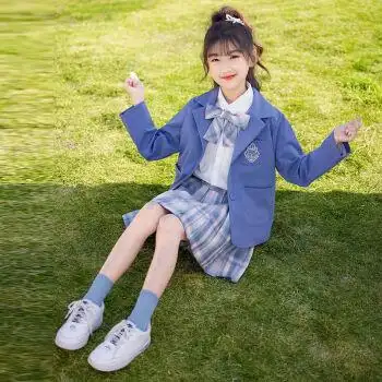 套装裙春装秋季儿童日系淑女装 jk三件套蓝色 120码(建议身高110左右)