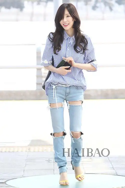 少女时代组合成员泰妍2017年5月18日韩国仁川机场街拍和牛仔裤搭配更