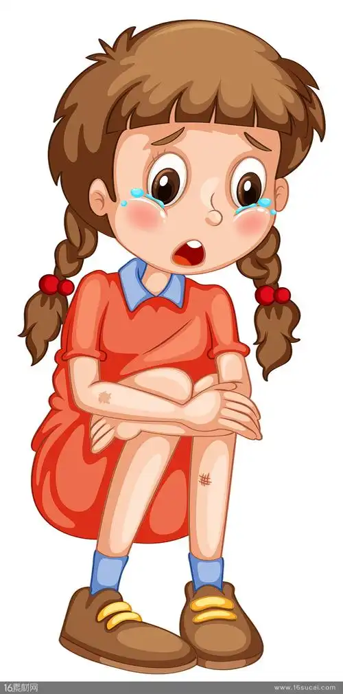 抱着膝盖哭泣的小姑娘矢量素材