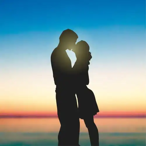 接吻的恋人剪影矢量