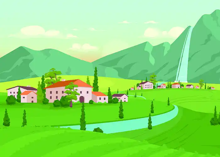 田园诗般的乡村 2d 卡通 i>景 /i>观,背 i>景 /i>为 i>自 /i> i>然 /i