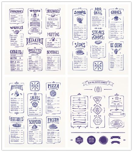 a2105矢量复古手写风格英文菜单价目表模板 ai设计素材
