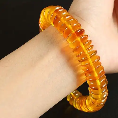 佛教七宝精品天然原矿琥珀手链1215mm长码附证书