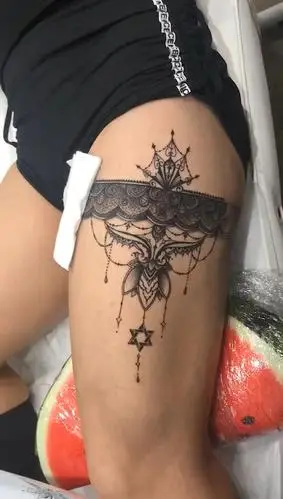 大腿梵花纹身图案已完成视频