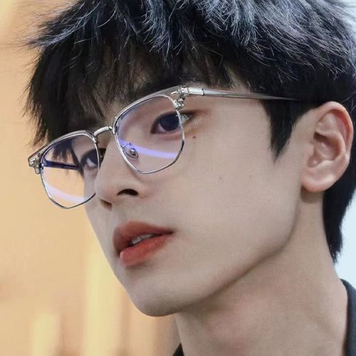 斯文败类理工男款半框眼镜潮痞帅大脸黑框专业近视防蓝光女高级感