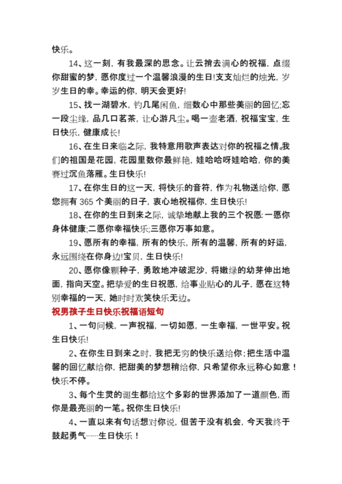 祝男孩子生日快乐祝福语短句docx6页