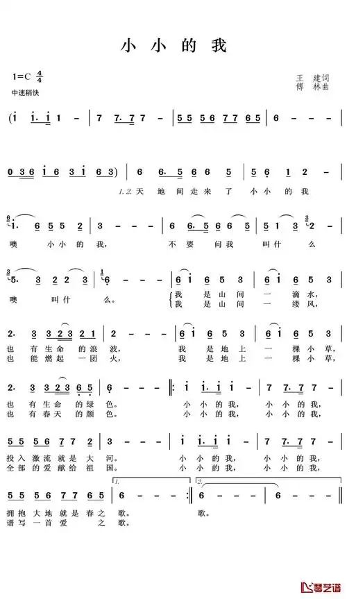 小小的我简谱(歌词)_苏红演唱_王wzh制谱
