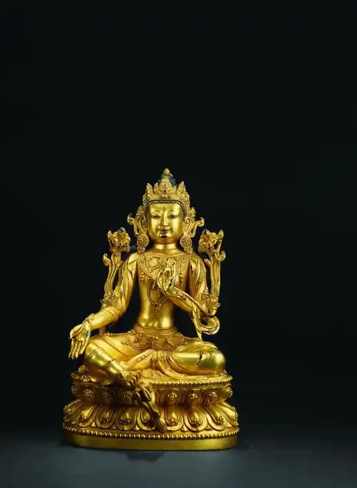 大明永乐年施款宫廷造像铜鎏金绿度母佛