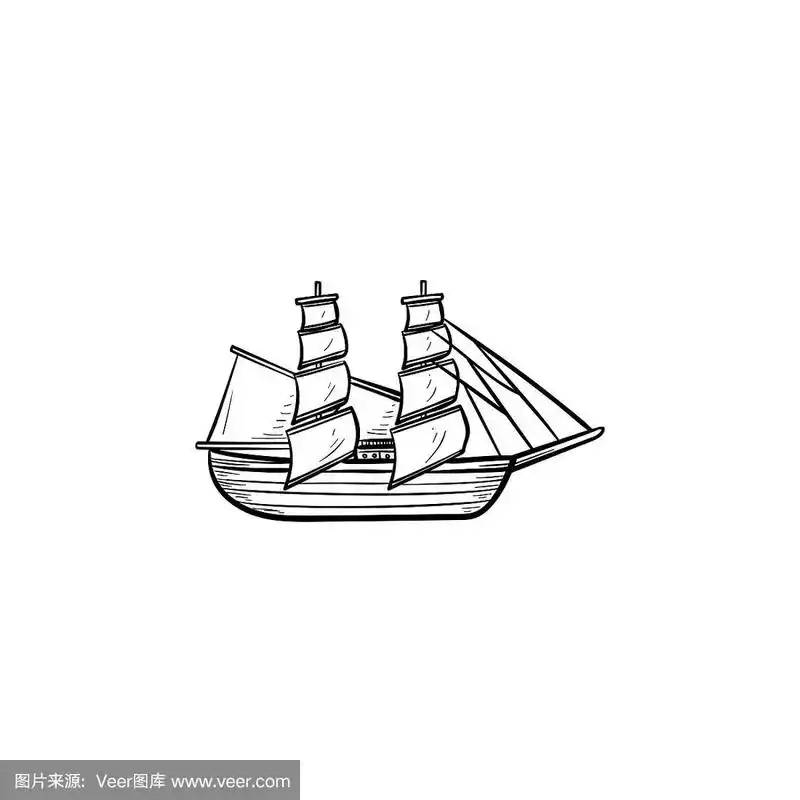帆船手绘轮廓涂鸦图标