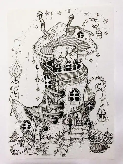 控笔练习88day黑白线描装饰画含线稿