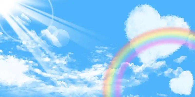 蓝色小清新简约蓝天白云彩虹爱心阳光爱心背景