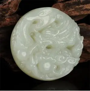 新疆和田玉白玉玉龙圆牌吊坠男士款玉石挂件生肖龙玉牌坠项链简