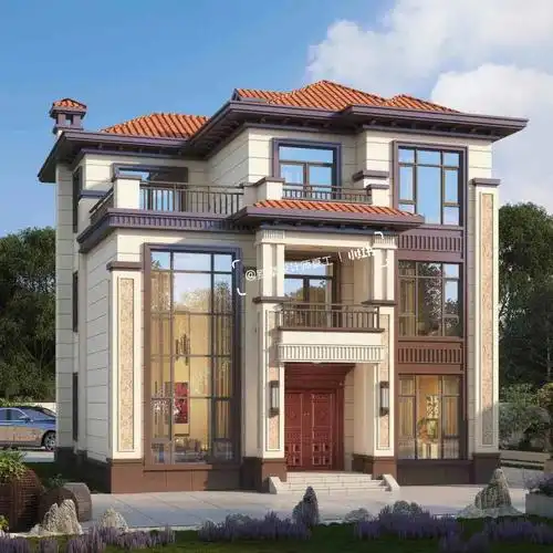 农村自建房新中式三层挑空客厅别墅