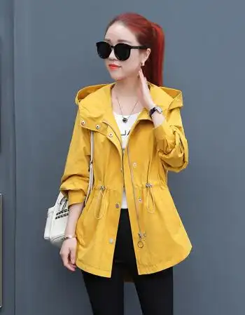 春款外套女2018新款韩版百搭收腰系带上衣女宽松显瘦休闲连帽夹克