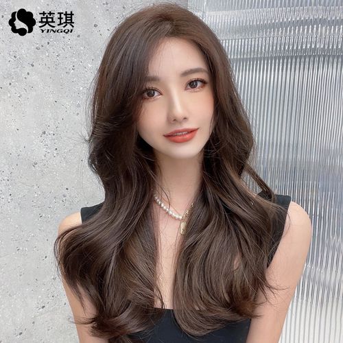 英琪假发女长发大波浪卷发八字刘海纹理烫蕾丝真发蓬松自然全头套