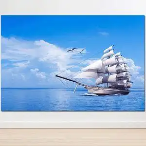 大海风景画一帆风顺蓝天白云镇宅招财旺业客厅办公室贴画自粘海报