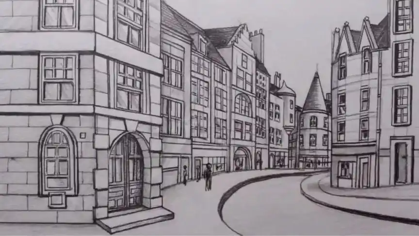 两点透视画城市街道#素描 #素描基础 #中央美术学院 #设计手绘