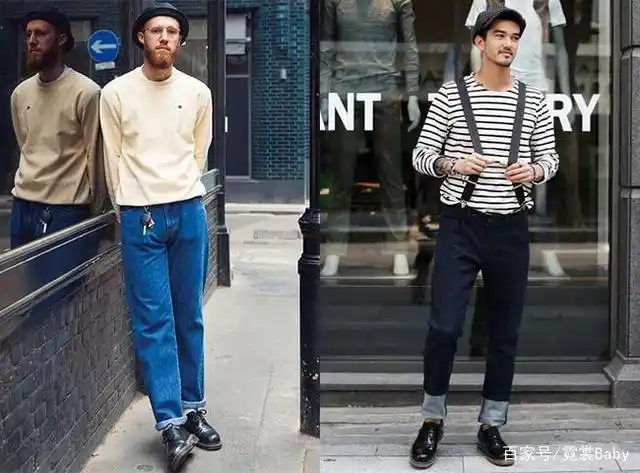 2:【潮流个性风】 牛仔裤本身的质感比较强烈,深色系在视觉上更有重量