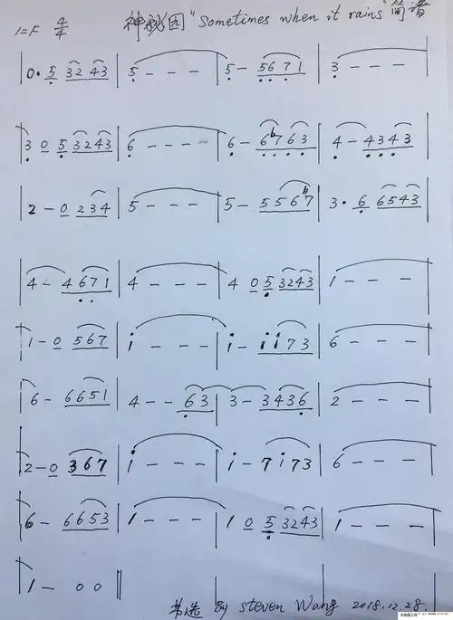 神秘园 下雨的时候 sometimes when it rains 歌谱 简谱