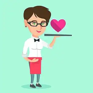 盘子喜欢按钮矢量卡通插画方形的布局白种人女服务员携带托盘像按钮