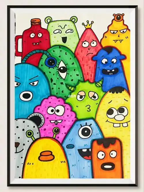 小怪兽简笔画彩色