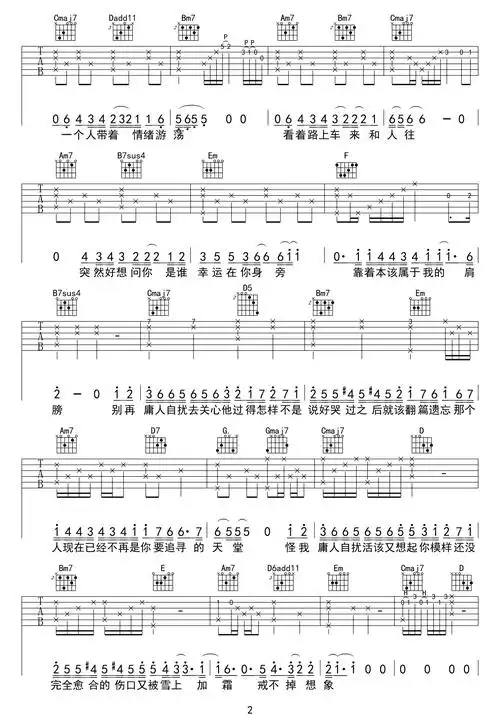 《庸人自扰》吉他谱_王理文_g调原版弹唱六线谱_高清图片谱