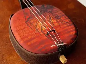 代购日本三味线 传统新木简约棕色印花古典三弦琴经典弦乐器