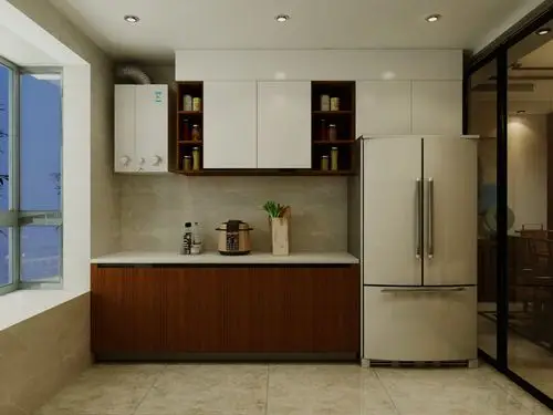 由于主人喜欢中式风格,厨房也要以深木色为主,橱柜如果上下柜一至会很