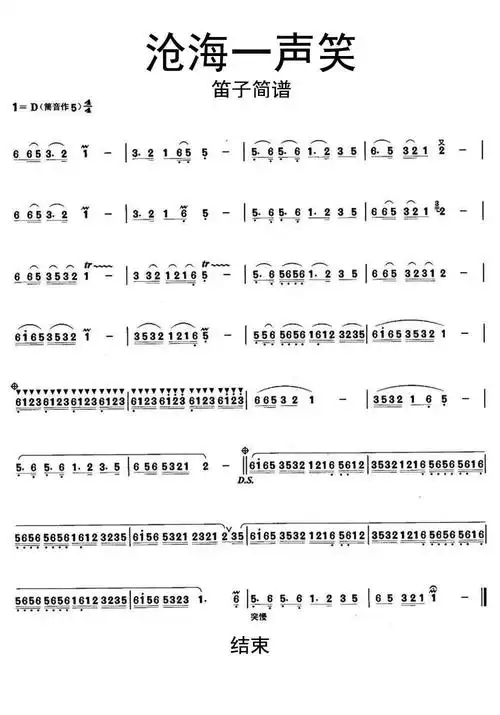 沧海一声笑笛子简谱乐谱