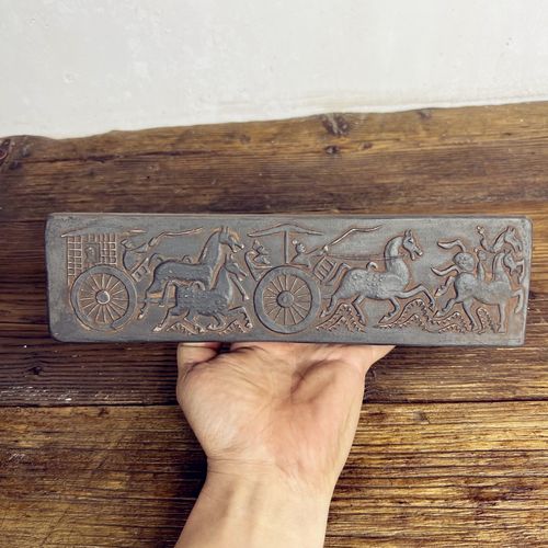 中式复古汉砖雕刻车马图画像砖非遗金石传拓文房镇纸镇尺拓片制作