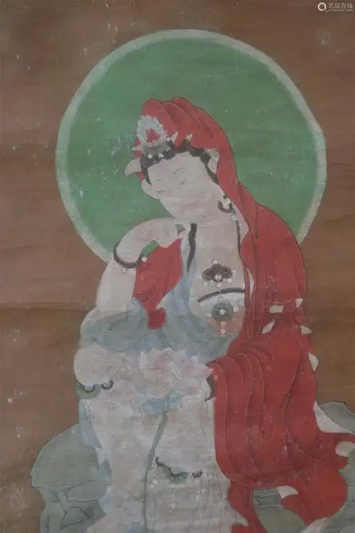 丁观鹏 清代 观音(文物商店旧藏,带火漆) 绢本设色 立轴-【成交 价格