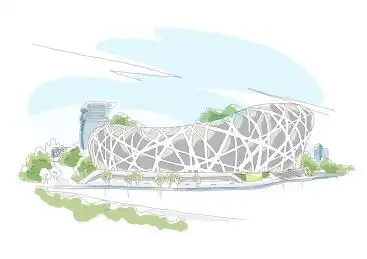 手绘鸟巢北京地标水彩原创插画