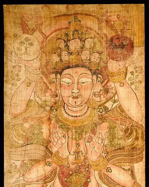 敦煌麻布画十一面六臂观音菩萨像巴黎吉美博物馆藏伯希和敦煌遗画