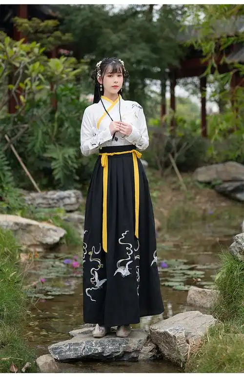 9274#原创绣花春装改良汉服古装 绣花斜交领齐腰襦裙两件套套装 - 17