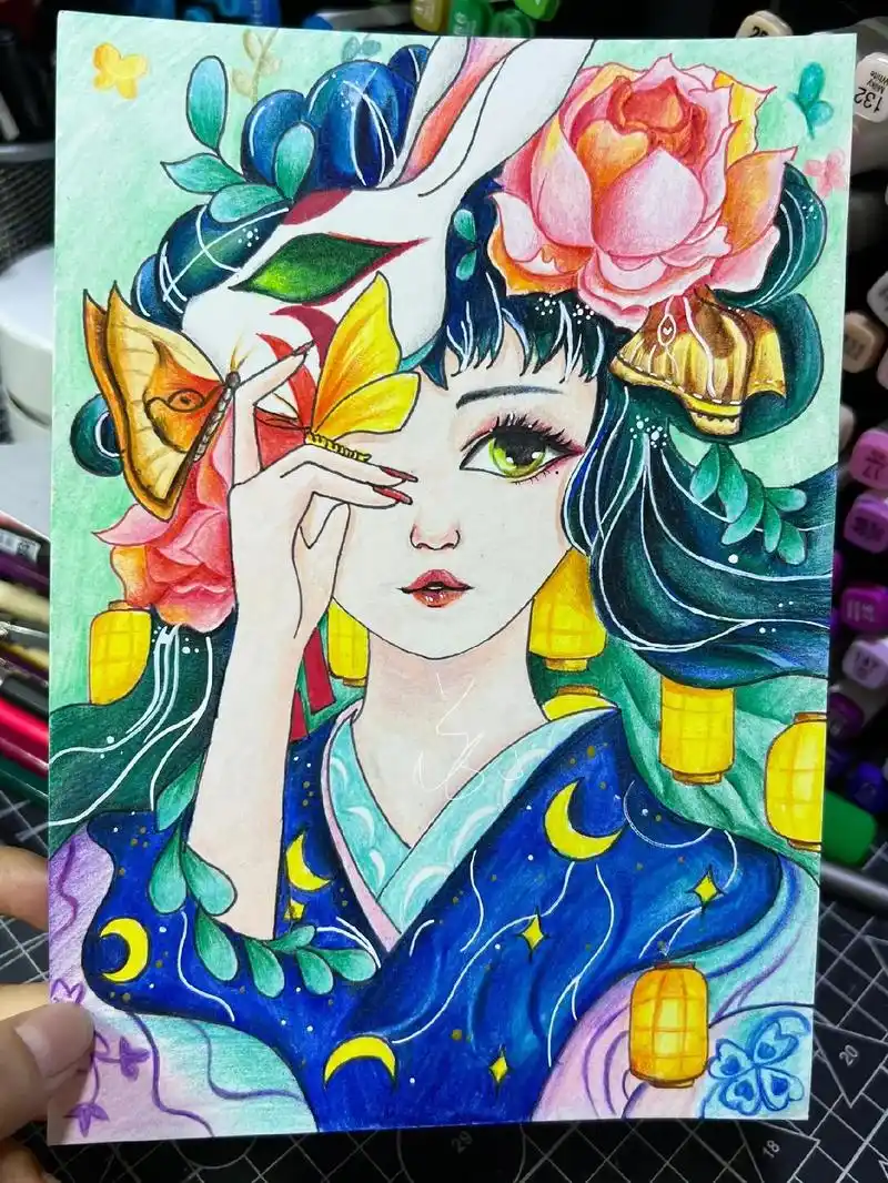 彩铅 #跟着抖音学画画 #古风人物绘 - 抖音