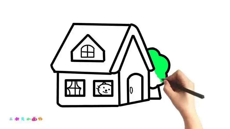 早教涂色儿童趣味游戏简笔画:画一座小猫咪的房子并涂色-母婴亲子视频