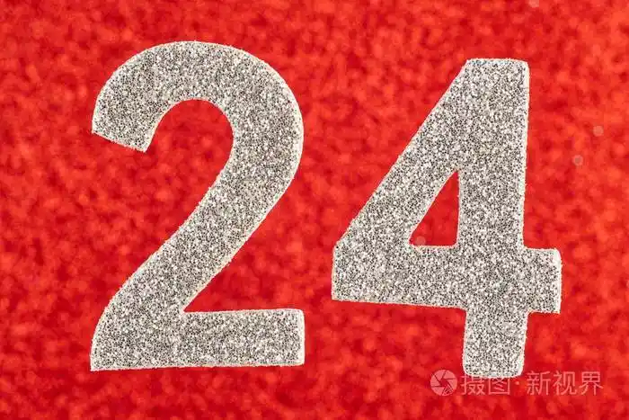 数字二十四银色在红色背景上的颜色anniversa