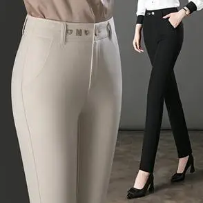 高端品质时尚女裤新款2023秋季子妈妈裤弹力显瘦中年女士直筒长裤