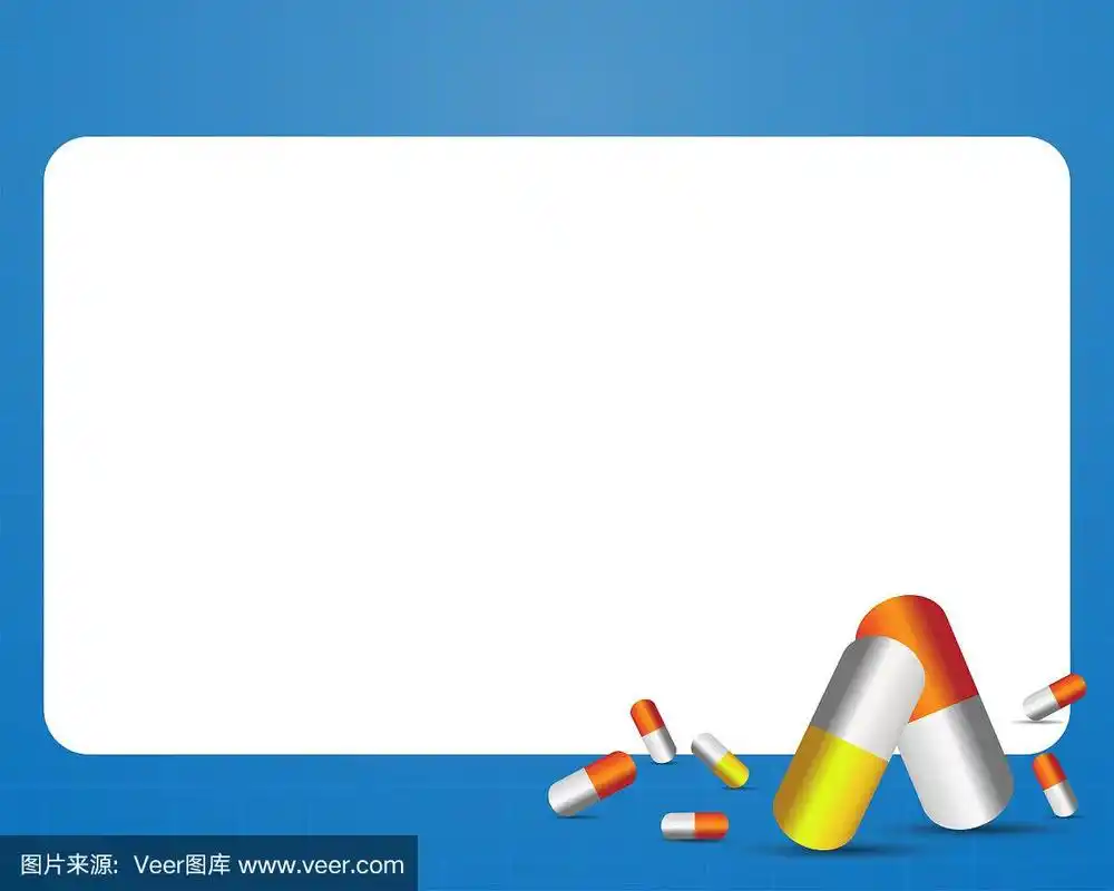 医学背景,介绍纸和药片孤立在蓝色背景.矢量图