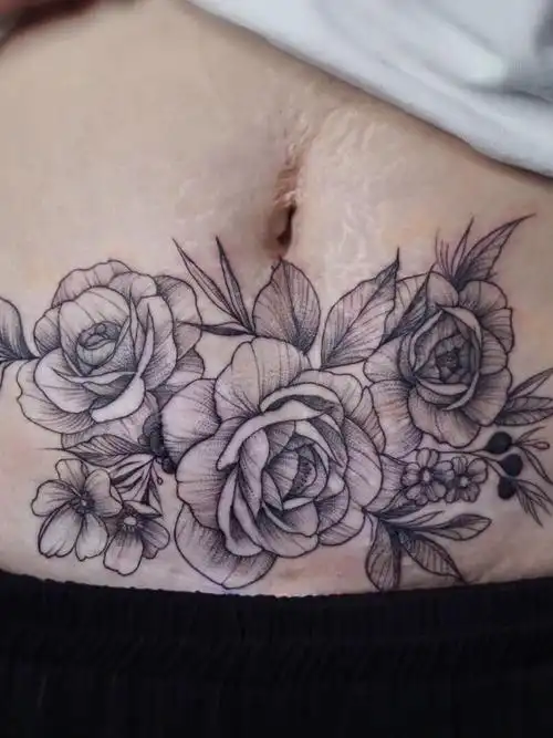 素花妊辰纹遮盖 _纹身图案手稿图片_阿豪hao的纹身作品集