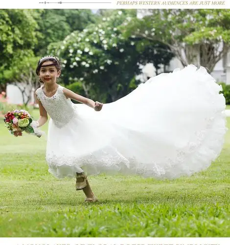 儿童婚纱裙拖尾女孩公主裙女童拖地长裙小学生小朋友婚纱礼服走秀