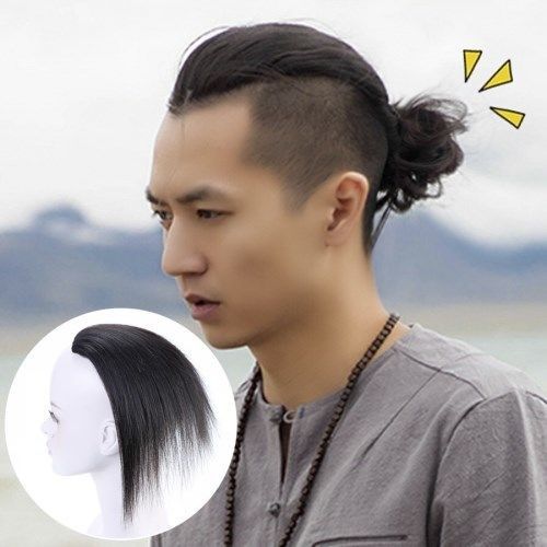 男士大背头假发短款头顶逼真补发片可扎短发马尾小辫子自然补发顶
