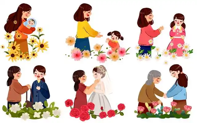 手绘可爱风格一家人人物头像原创插画海报卡通人物头像家人头像妈妈和