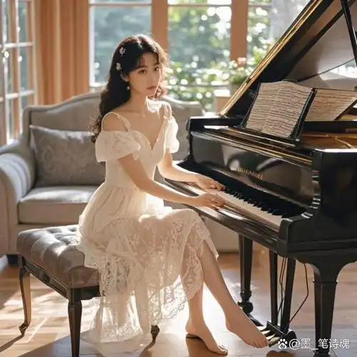 在阳光明媚的日子里,她坐在钢琴前,指尖轻触琴键,旋律流淌如涓涓细流