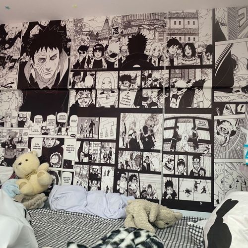 日本动漫墙纸火影忍者漫画黑白网红大学宿舍卧室拍照剧本杀壁纸