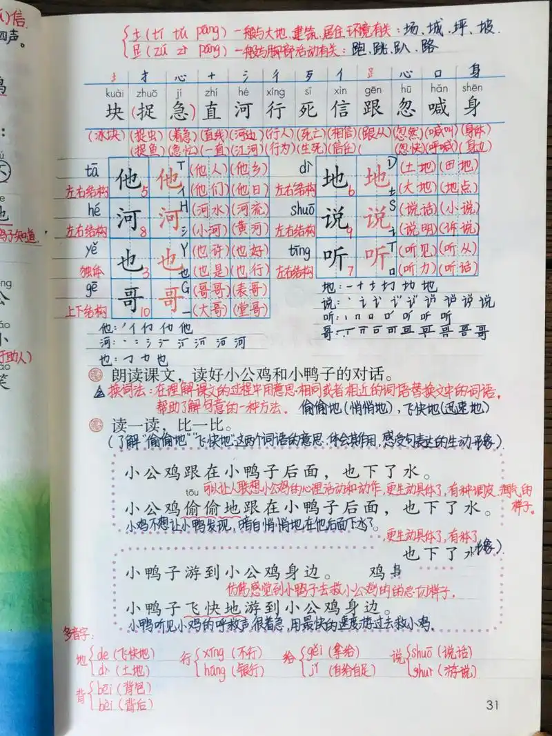 一年级下册第三单元课文《小公鸡和小鸭子》