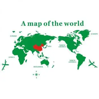 3d立体世界地图公司文化办公室墙贴纸客厅装饰贴画 绿色 红色(中国)