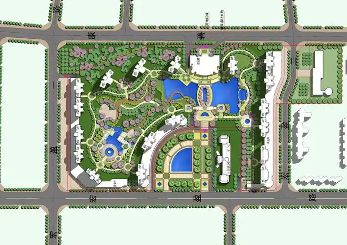 百米围合式布局低密度住宅建筑总平面图