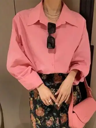 花施玛新品初中生青少女春季网红女神范休闲时尚减龄小香风粉色衬衫碎