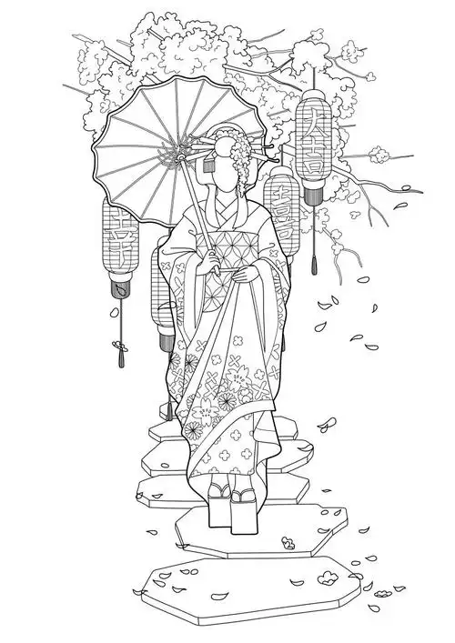 日本艺妓插图矢量设计